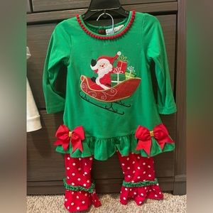 Rare editions precious Santa outfit with matching bell bottom pants!